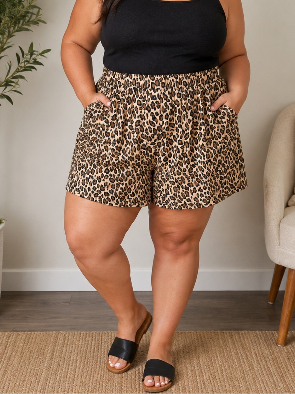 Gilli Leopard‎ Print High Waist Shorts - Tan/Black